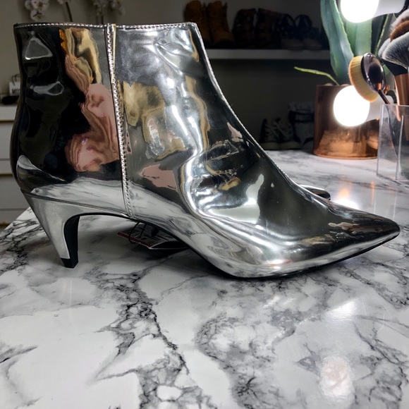 silver kitten heel boots